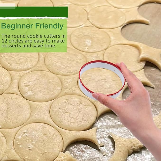 Alimat PluS Round Cookie Biscuit Cutter Set, 12 Pack Pastry Cutters in Graduated Sizes for Donut, Dough, Fondant, Clay, Stainless Steel Circle Cutter Cake Ring Molds with Colorful Rubber Coating