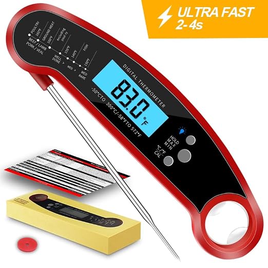 Meat Thermometer Digital, Instant Read Meat ThermometerI Probe for Grill and Cooking, Waterproof Food Thermometer for Kitchen and Outside, BBQ, Air Fryer, Turkey, Candy, Liquids, Beef