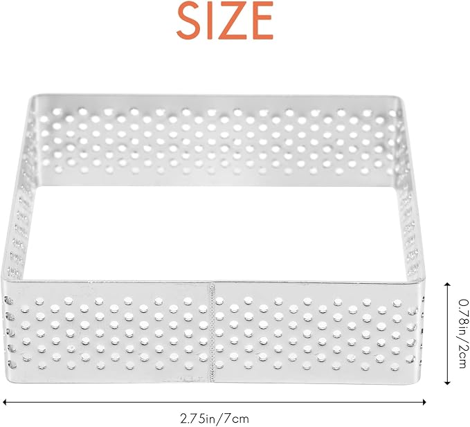 Perforated Tart Ring Stainless Steel Tartlet Molds Square Shape Mould Cake Circle French Pastry Baking Tool, 5 Pack