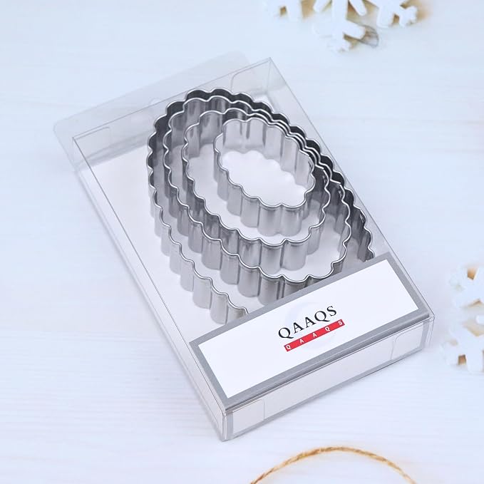 Scalloped Edge Oval Cookie Cutter Set Large - 5 Inch, 4 Inch, 3 Inch, 2 Inch - Fluted Wavy Oval Cookie Cutters Shapes Clay Molds - Stainless Steel