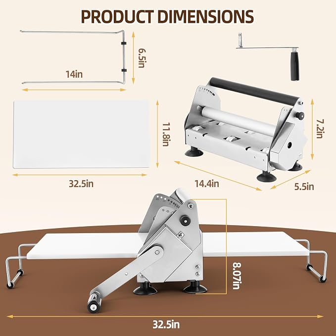 Folding Dough Sheeter Machine for Home 12" Manual Dough Sheeter Folding Dough Rolling Machine Compact Design with 0-20MM Thickness Adjustable, Stainless Steel