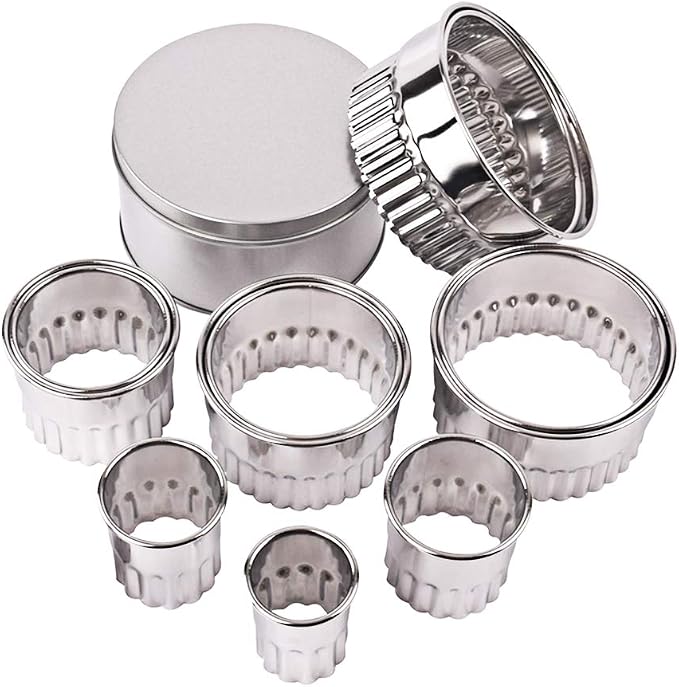 12 Pieces Stainless Steel Fluted Edge Round Cookie Biscuit Cutter Set Graduated Ring Sizes for Effortless Circle Cookie Shaping, Pastry