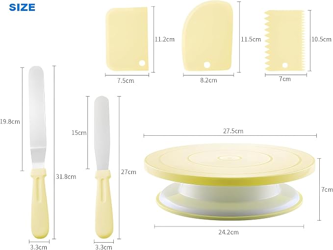 Cake decoration kit baking supplies cake turntable with 2 right angle spatulas and 3 smoothie scraper baking accessories for beginners and professionals, pink