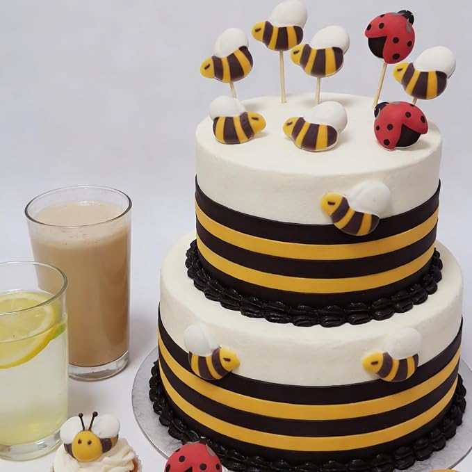 HeDeon&Rles 8 Pcs Edible Ladybugs & 8 Pcs Edible Bees Baking Decoration Candy Sprinkles Cake Cupcake Topper Ice Cream Cupcake Cookies Decoration
