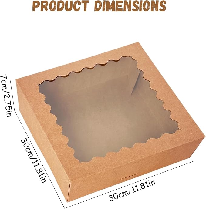 20 Pack Natural Kraft Paper Bakery Boxes with Clear PVC Window, 7x7x2.5 inch Pie & Cookie Boxes, Large Brown Containers for Pastries, Cupcakes, Cakes & Desserts