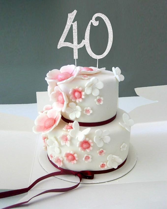 40Cake Topper | Premium Bling Rhinestone Diamond Gems | 50th Birthday or Anniversary Party Decoration Ideas | Quality Metal Alloy | Perfect Keepsake