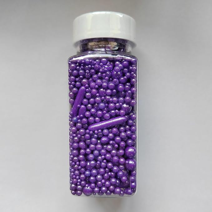 Edible Purple Pearl Sugar Sprinkles Candy Mix Size Baking Edible Cake Decorations Cupcake Toppers Cookie Decorating Wedding Party Valentine Halloween Christmas Supplies 100g/3.53oz