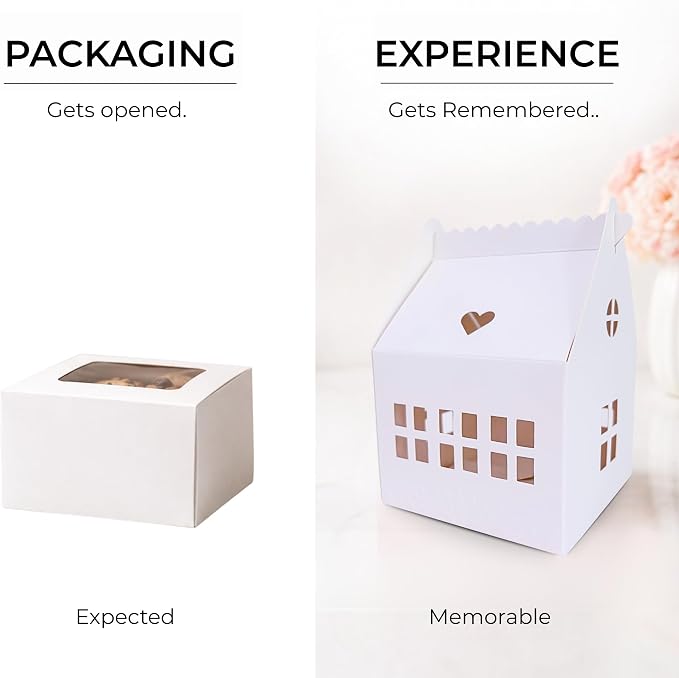 30 Pcs Cottage House Cookie Boxes with Window & Business Card Holder, White, 4 x 4 x 6 in Bakery Gift Boxes for Treats, Desserts, Party Favors & Realtor Pop By Gifts