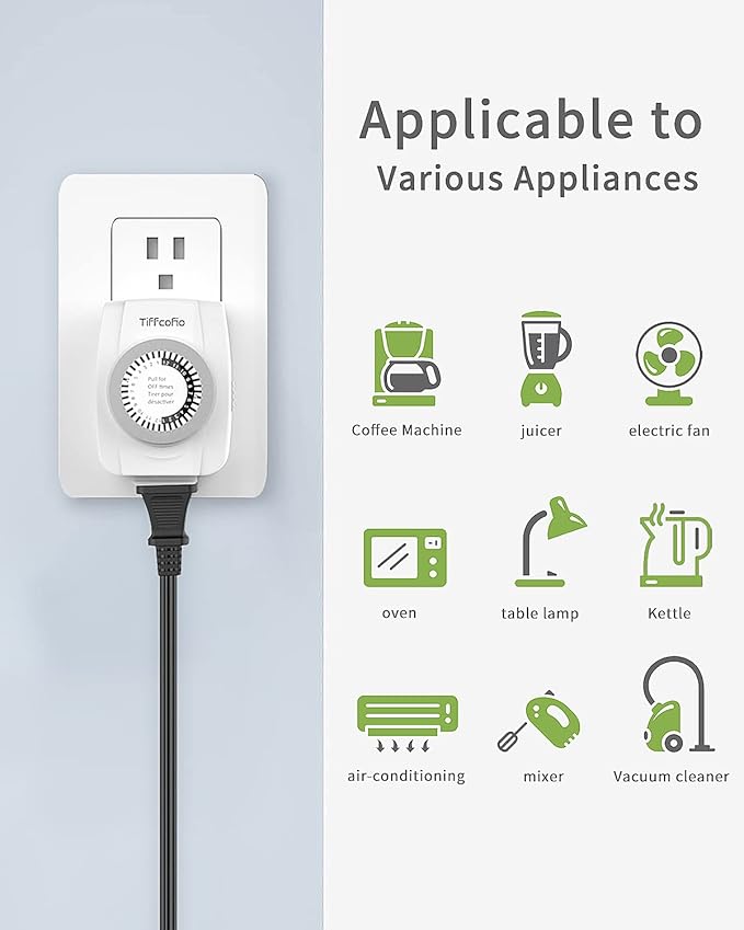 TiFFCOFiO Indoor Mechanical Outlet Timer, 3 Prong Timers for Electrical Outlets, 24-Hour Programmable Plug in Christmas Light Timer, ETL Listed (4 Pack)