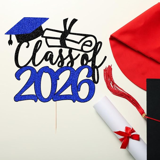 Gold Class of 2026 Congrats Grad Cake Topper Glitter Graduation Party Supplies - High School College Graduates -College Graduate Cake Topper Decorations (Class of 2026 Dark blue.)