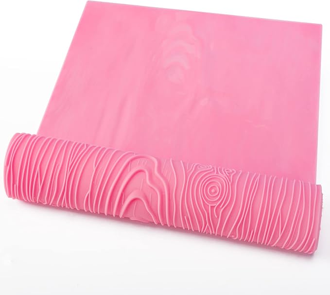 Beasea Silicone Lace Mold for Cakes Decorating, Woodgrain Fondant Impression Mat Silicone Lace Mold, Fondant Texture for Sugar Wood Texture Sheet Embossed Craft Tools (17 x 9 inches, Pink)
