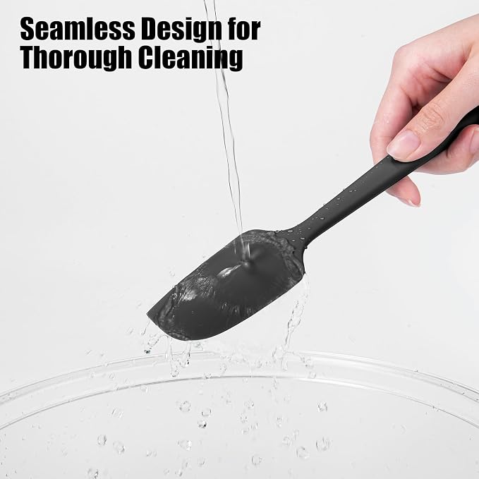 600°F Heat Resistant Small Spatula, Doosu Mini Food-Grade Silicone Bowl Scraper Compact Flexible Kitchen Cooking Baking Tool for Scraping Jar Jams Nut Butters & Mixing Stirring Sauce (Black)