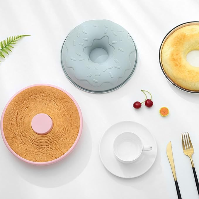 FRCOLOR Creative DIY Donut Mold Silicone Baking Tray Non-stick Pink Doughnut Pan for Cake Biscuit Baking Kitchen Supplies