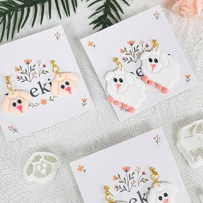 Xaekicr 4PCS Dog & Sheep Clay Cutters – Cute Polymer Clay Earring Cutters Set for Jewelry Making, Animal Clay Tools for DIY Projects, Polymer Clay Molds