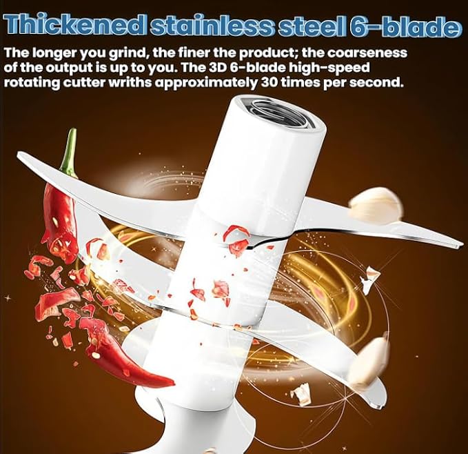 Electric Food Chopper, Mini Vegetable Chopper, Cordless Food Processor With 6 Stainless Steel Blades, USB Rechargeable Kitchen Helper For Garlic Onion Vegetables, Portable Design, 320ml Bowl Capacity