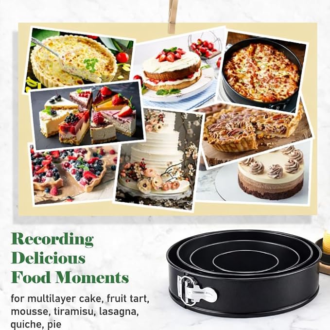 Tellshun 4 Pack Springform Pan Tins Set 4, 7, 9,10 Inch Baking Mold Round Leakproof Nonstick Removable Bottom Bakeware for Cake Cheesecakes Pie Pizza and Quiches