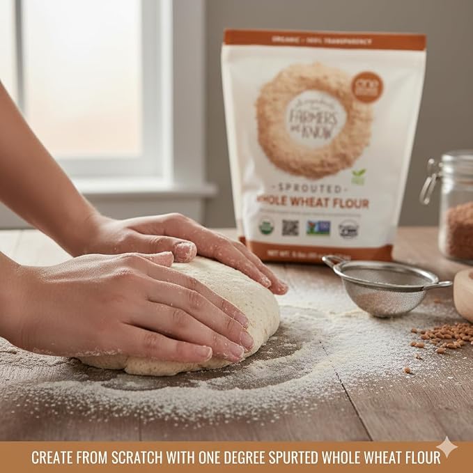 One Degree Organic Foods Sprouted Whole Wheat Flour 5lb – Organic, Non-GMO, Vegan, Plant-Based Baking Flour – Ideal for Bread, Muffins & More + LuxProdX Sticker
