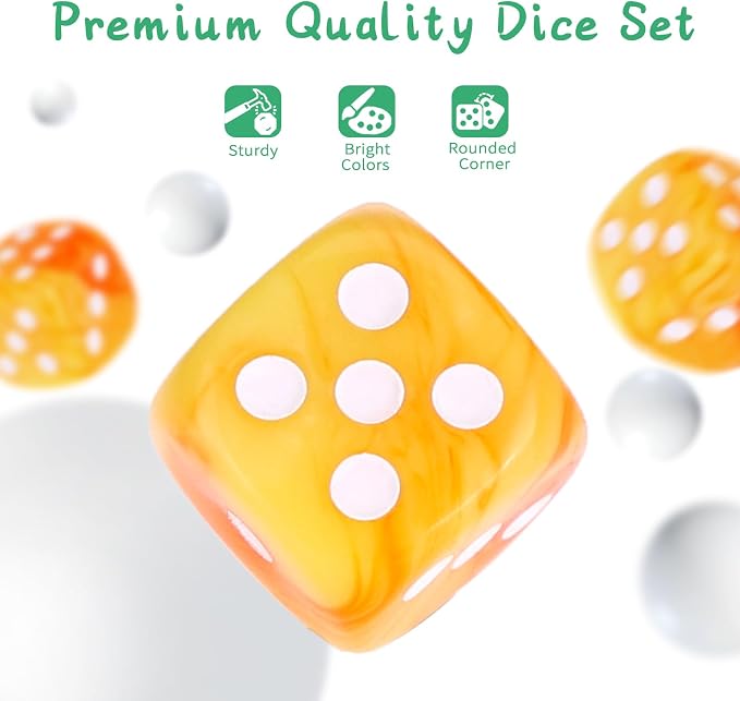 36 of Pack 12MM 6 Sided MINI Dice Set,Two Colours D6 Game Dice Set, 6 Sided Standard Dices for Yahtzee, Bunco,with Portable Plastic Box(Orange Yellow)