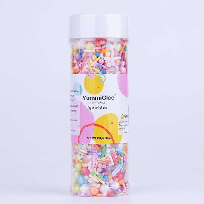 Rainbow Sprinkles for Cake Decorating 4.6oz Pastel Jimmies and Pearls Sprinkles Mix for Donut Cookie Baking Brownies Cupcake Ice Cream Toppings