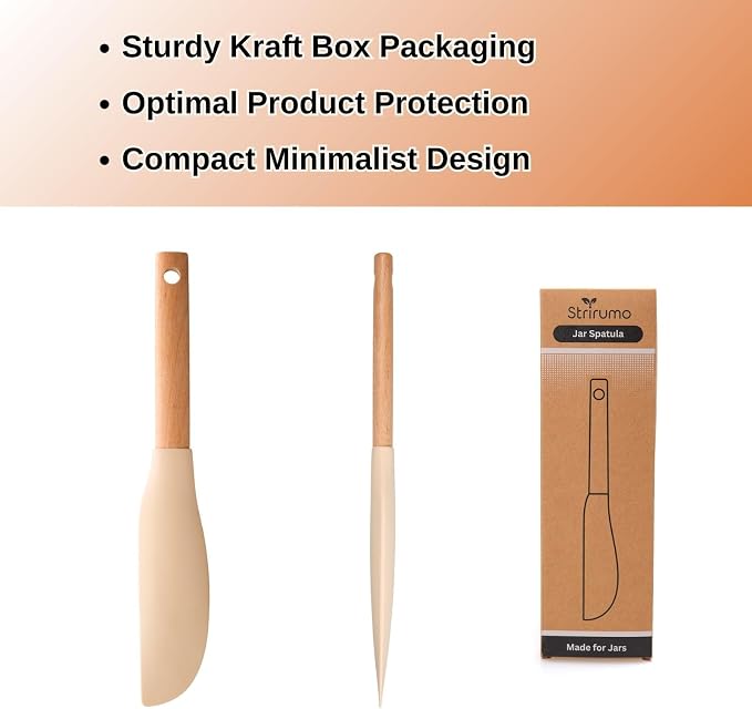 10.7" Long Silicone Jar Spatula with Natural Beechwood Handle, Flexible Deep Jar Scraper & Blender Spatula, Removable Soft Contour Head for Sourdough Starter Crocks, Peanut Butter or Jams