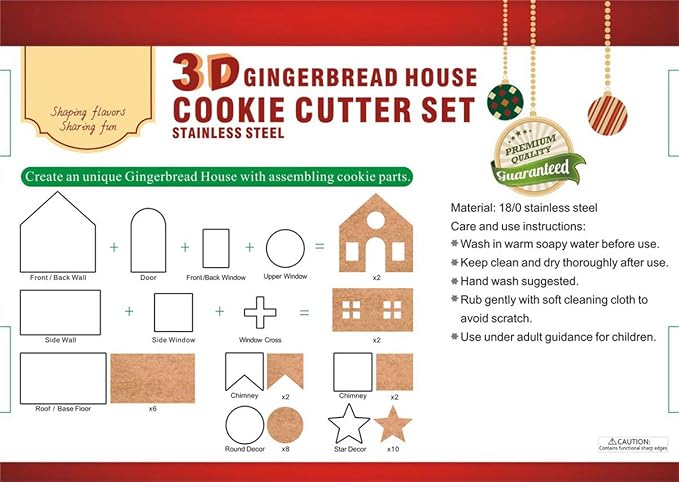 3D Christmas Gingerbread House Cookie Cutters Set, FantasyDay 10 Pcs 430 Stainless Steel Cartoon Snowflake Biscuit Cutter Pastry Mold for Holiday Birthday Cake Dough Donut Fondant - Baking Dough Tool
