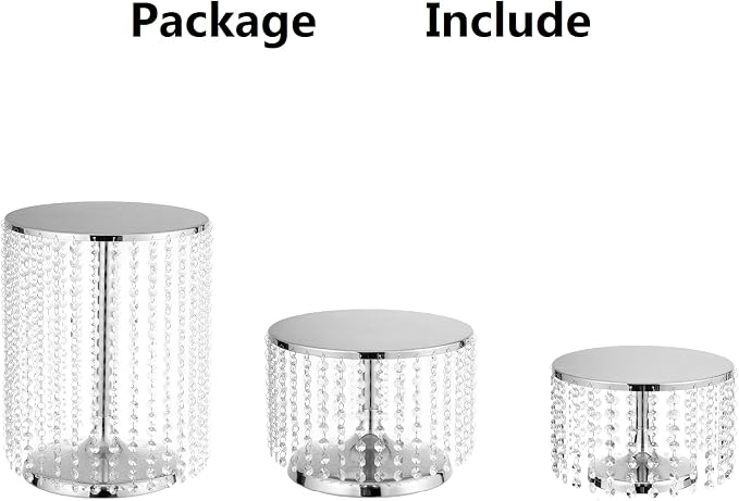 Silver Metal Cake Stand for Set of 3, 12in Round Wedding Cupcake Holder for Table, Dessert Cupcake Pedestal Display Plate for Party Wedding Anniversary Baby Shower