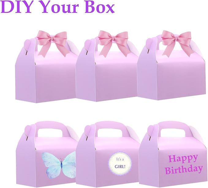 30Pcs Purple Party Favor Treat Boxes Goodie Paper Box with Handles | Gable Gift Boxes Perfect for Purple Birthday Party Baby Shower Decoration Supplies