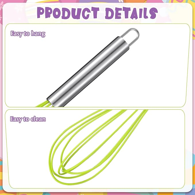 Domensi 24 Pcs 12 Inch Whisks Bulk for Cooking Silicone Whisks Non Scratch Stainless Steel Egg Beater Colorful Coated Metal Heat Resistant Egg Beaters for Valentines Day Party Favor Gift Supplies