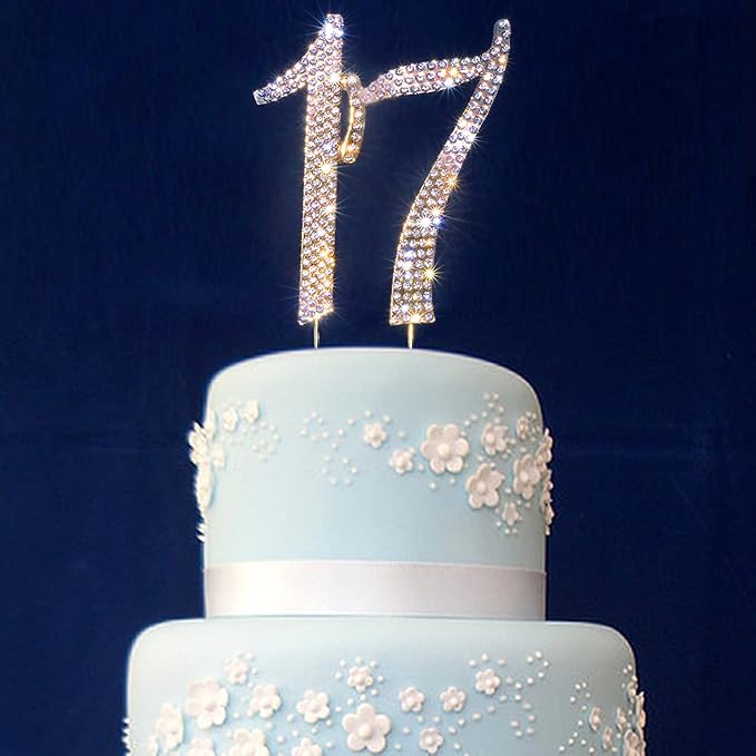 Scotamalone 17 cake topper Premium Bling Rhinestone Diamond Gems for Birthday or Anniversary Party Decoration Ideas