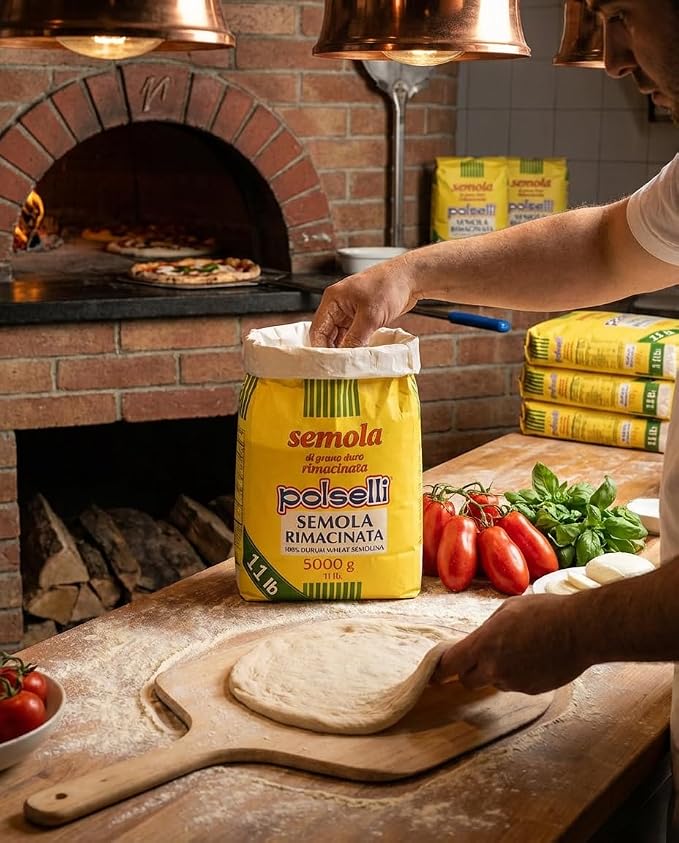 POLSELLI Italian Semola Flour, Fine Ground Semolina Rimachinata, 5 kg | Fine Ground Durum Wheat Flour For Fresh Pasta, Bread, & Baking, All-Natural, Unbleached, Non-GMO, Product Of Italy