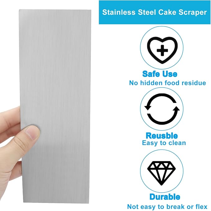 8.7 Inch Stainless Steel Cake Scraper, Double Sided Patterned Edge Stripe Edge Smoother Scraper Cake Decorating for Mousse Butter Cream, 3 Pieces
