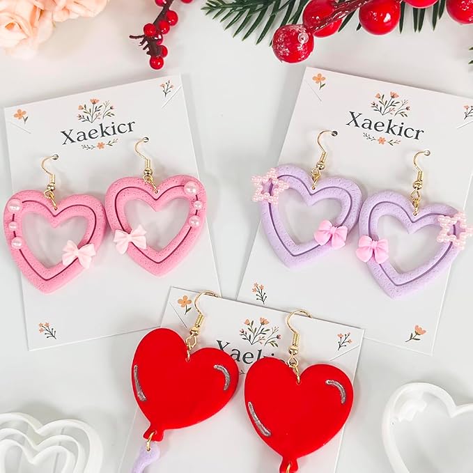 Xaekicr Heart Balloon Polymer Clay Cutters Set – 3Pcs Clay Earring Cutters for DIY Jewelry, Love Shape Clay Tools and Polymer Clay Molds