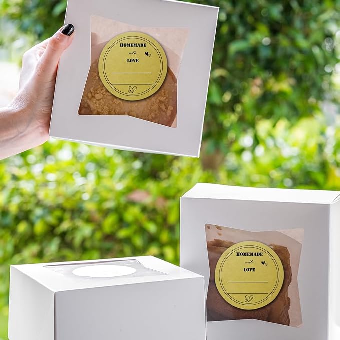 300 Pcs Baked with Love Stickers, 2 Inch Round Baking Labels, Kraft Baked Tags, Homemade Baking Stickers for Cookie Bags, Dessert Boxes