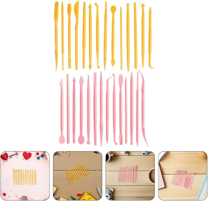 Operitacx 28pcs Clay Sculpting Tools Set for Polymer Clay and Fondant Modeling, 14 Mini Carving Pens in Yellow and Pink, Ceramic and Pottery Craft Kit for Detailed DIY Art and Jewelry Making