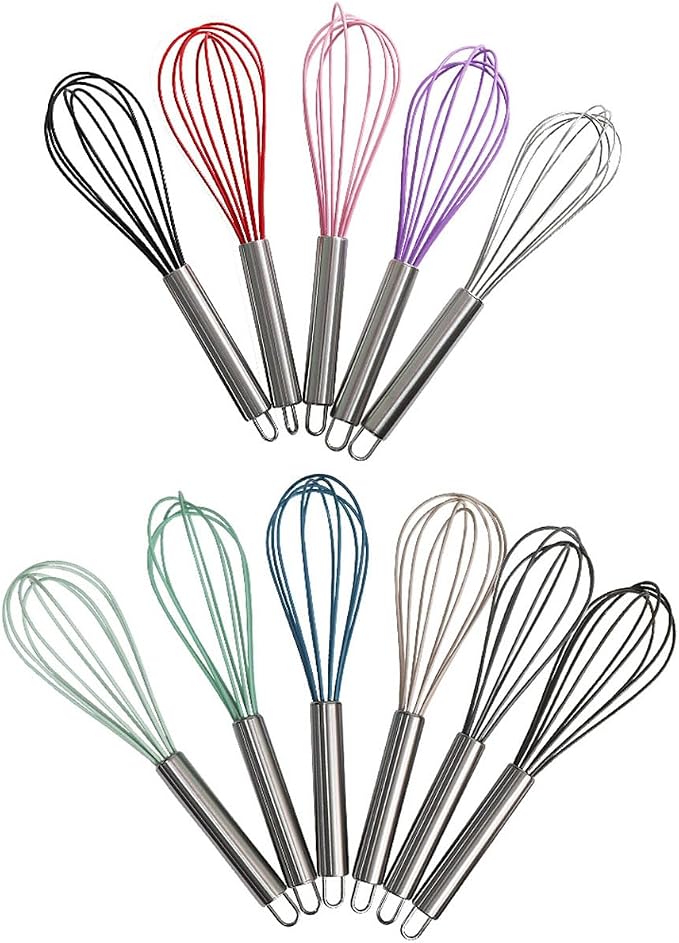 1-Piece Stainless Steel Whisk BRIIEC 10-inch Egg Beater Milk Beater Balloon Whisk Manual Baking Tool for Blending Stirring Whisking and Beating - Full Steel