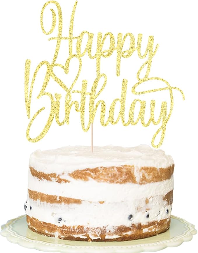 Handmade Glitter Happy Birthday Cake Topper- Happy Birthday Cake Decor,Fabulous Cake Decoration,Anniversary/Birthday Party Decoration Supplies (gold)