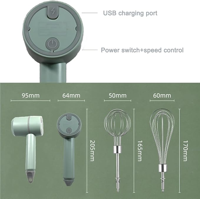 Hand Mixer, Portable Electric Cordless Handheld Mixer, 3-speed Usb Rechargeable withTwin Mixer Whips and Egg Separator for Whipping or Mixing Eggs, Butter, Cream,Kitchen Baking and Cooking (Pink)
