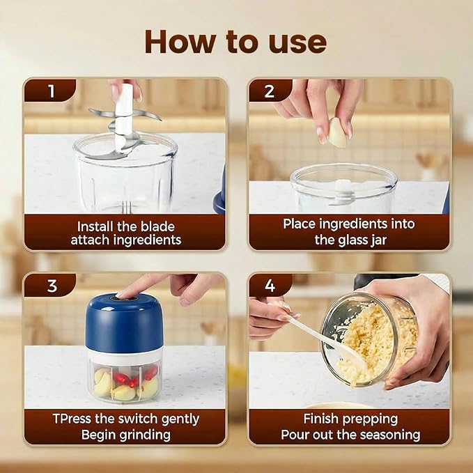 Electric Garlic Chopper, 2026 New Mini Food Processor & Food Chopper for Kitchen, Portable Cordless Garlic Mincer, Rapidly Garlic Minces Ginger Onion Chili Veggie (Green,250ml)