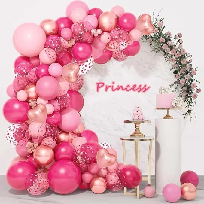 Rose Red Pink Champagne Balloon Arch Garland Kit, 146 Pcs Hot Pink Confetti Rose Gold Tender Pink White Balloons for Graduation Birthday Party Baby Shower Wedding Decorations