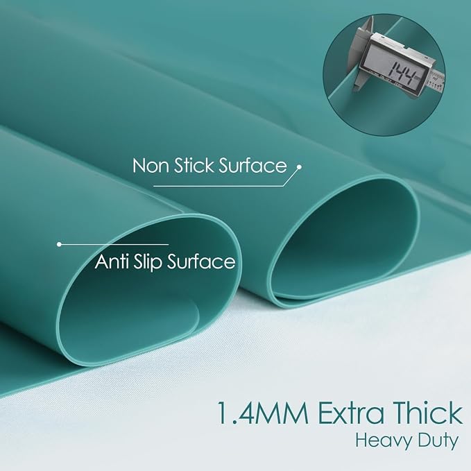 Extra Large Silicone Mat, 31.5x16.9 Inch Heat Resistant Mat for Kitchen Counter, Non Stick Silicone Baking Mat for Dough and Pastry, Thick Silicone Pad Countertop Protector, Dark Green