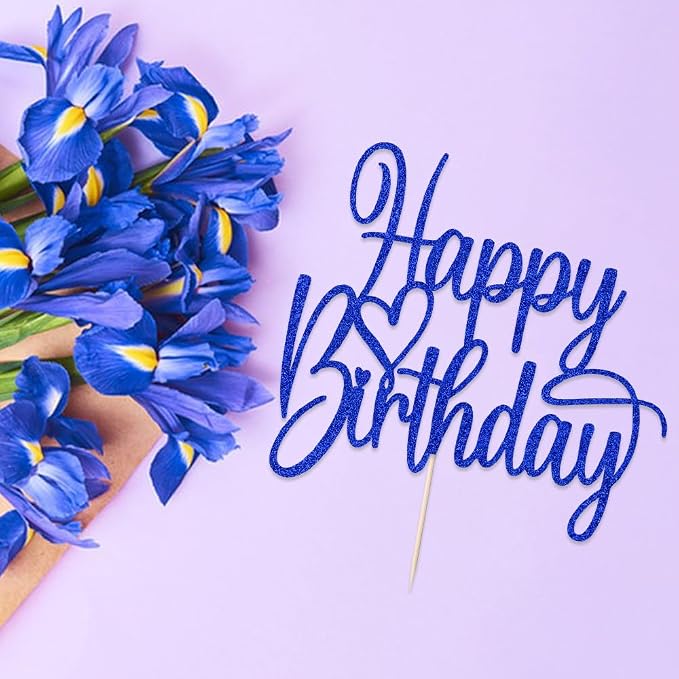 Handmade Glitter Happy Birthday Cake Topper- Happy Birthday Cake Decor,Fabulous Cake Decoration,Anniversary/Birthday Party Decoration Supplies (Dark blue)