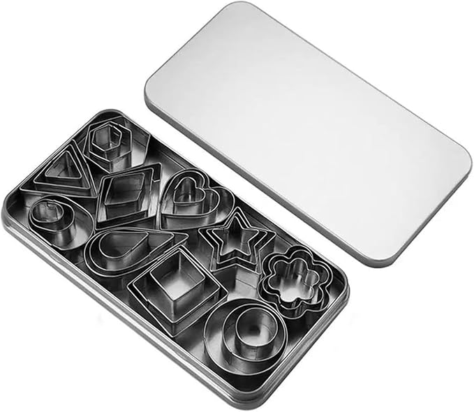30Pcs Mini Cookie Cutter Set with Box,30 Small Molds To Cut Out Pastry Dough Pie Crust & Fruit, Geometric Set for Biscuit Mold