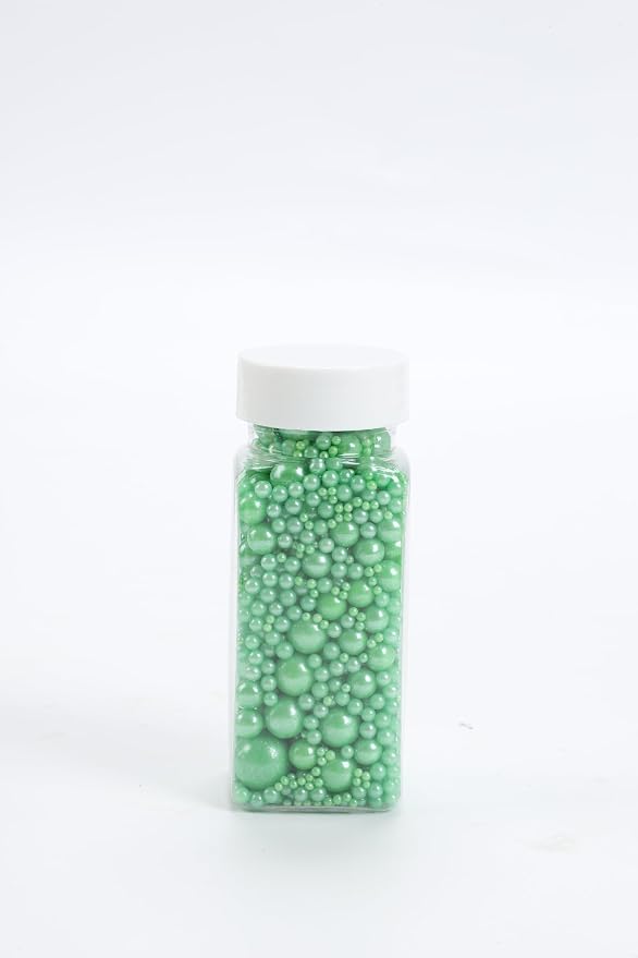 Edible Pearl Sprinkles, Emerald Green, 26 Colors Mixed Size | Sugar Pearls, For Cakes, Cupcakes, Cookies, Donuts & Ice Cream, Gluten Free, Food Grade, Wedding & Festival Decoration