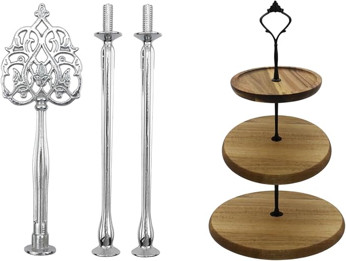 HEVSTIL 4 Set Cake Stand Hardware Kit Leaf Shape 3 Tiered Tray Hardware Fittings for Cake Stand,3 Tier Cake Stand Fittings Hardware Holder for Weeding,Party,Silver