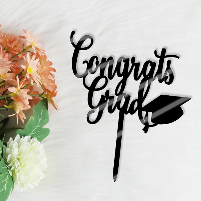 Congrats Grad Cake Topper,2026 Graduation Cake Topper, Congrats Grad Decorations,2026 High School/College/Senior Graduation Party Decorations Supplies. (Congrats Grad Acrylic black)