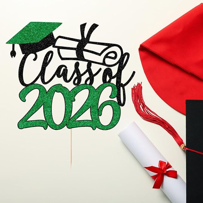 Gold Class of 2026 Congrats Grad Cake Topper Glitter Graduation Party Supplies - High School College Graduates -College Graduate Cake Topper Decorations (Class of 2026 Black green)