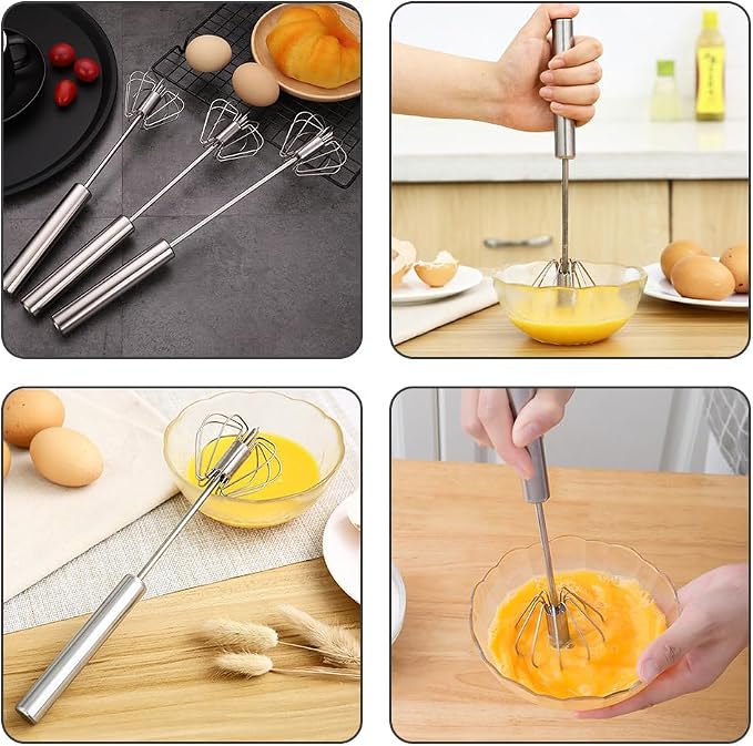Stainless Steel Semi-Automatic Whisk, 2025 New Egg Whisk Hand Push Rotary Blender, Manual Mixer Stirrer Kitchen Tool for Blending, Whisking, Beating, Stirring (12 in)