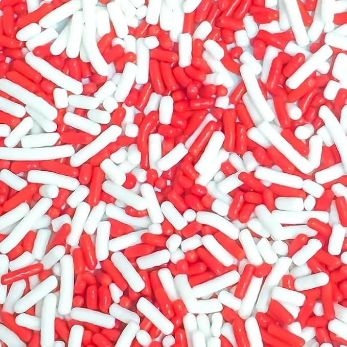 Decorating Sprinkles By FirstChoiceCandy- 2 LB - Colorful Jimmies Great For Topping for Bakery, Ice Cream, and Confectionary - Kosher Sprinkles In a Resealable Container (Red-White)