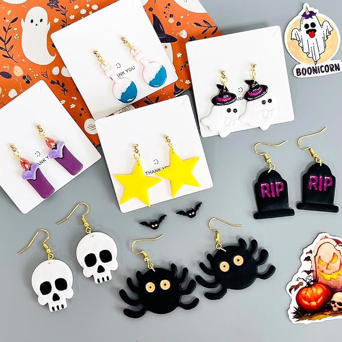 Xaekicr Halloween Polymer Clay Cutters Set – 8Pcs Clay Earring Cutters for Polymer Clay Jewelry, Ghost Bat Skull Pumpkin Shapes Clay Tools and Molds for DIY Crafts