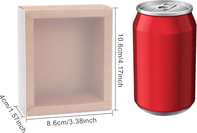 BENECREAT 12 Pack Kraft Paper Gift Boxes with PVC Frosted Cover 4x3.5x1.5 Inch Kraft Paper Drawer Box for Cake Cookie Candy Soap Snacks Weeding Party Favors, BurlyWood